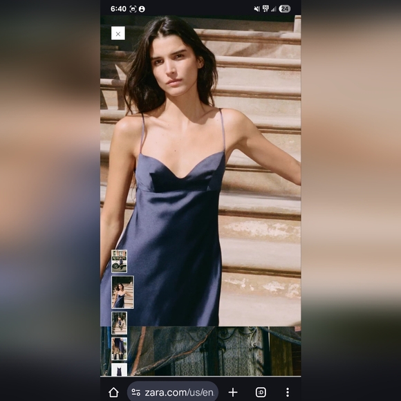 Zara Navy Asymmetrical Dress with Lace Detail - Picture 2 of 10